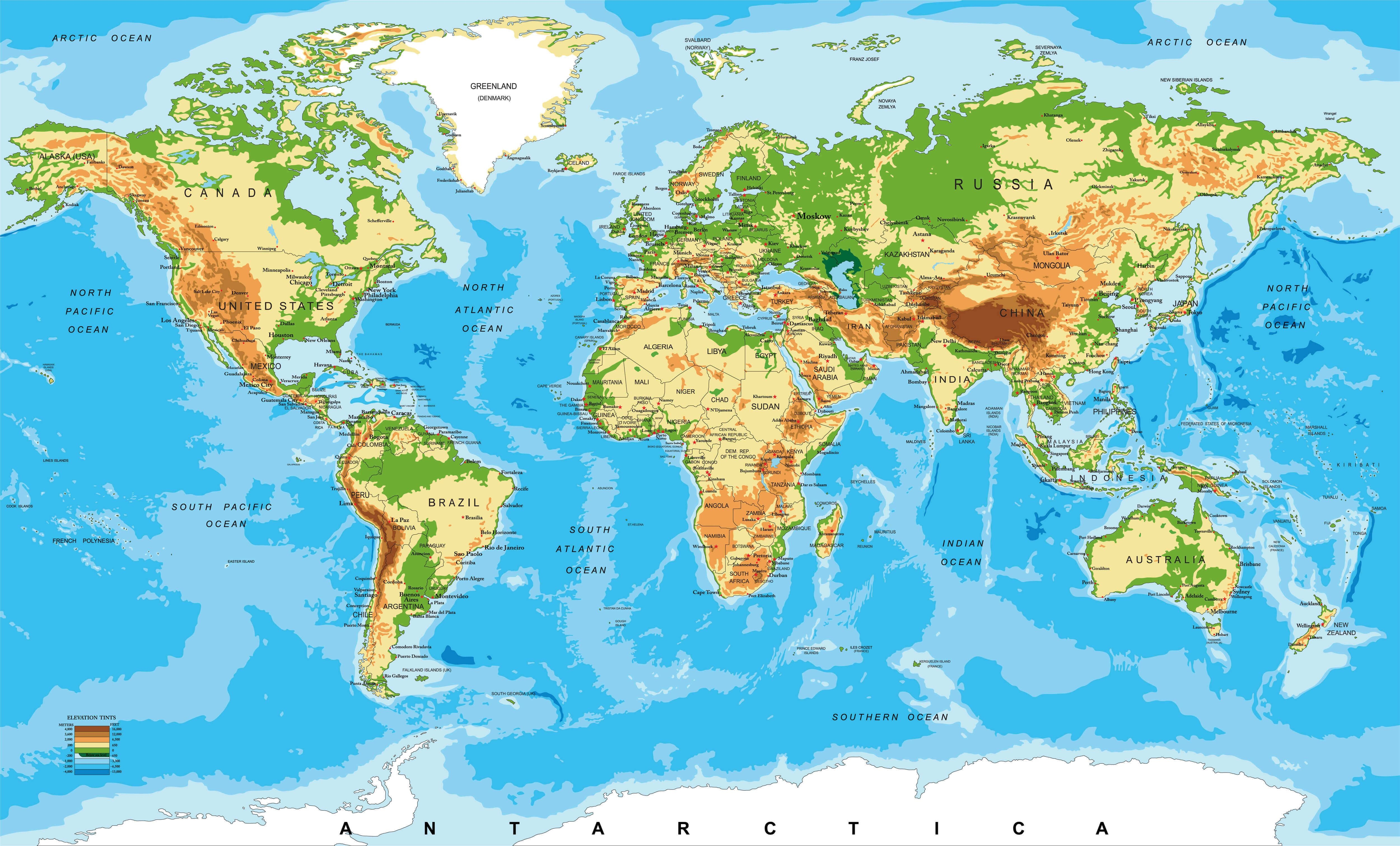 africa physical map of world